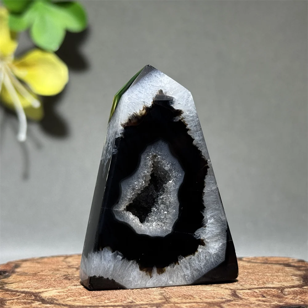 Pierre précieuse naturelle, Agate noire, cristal, grotte, obélisque, minéral, décoration de la maison, guérison Reiki, méditation spirituelle, énergie, cadeau porte-bonheur
