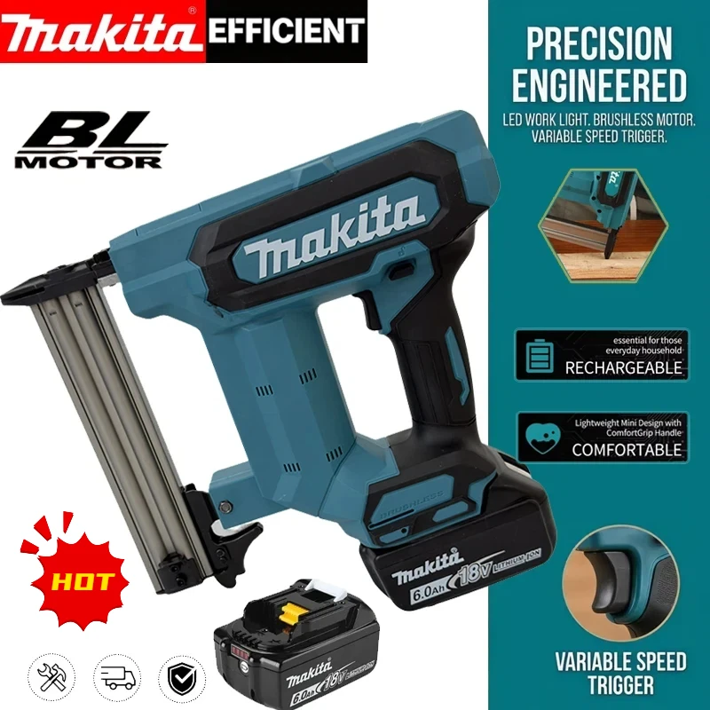 Makita 18V Cordless Nail Gun 6.0Ah Li-ion Battery Nail Capacity for Flooring Shelving DIY Woodworking Projects Power Tool