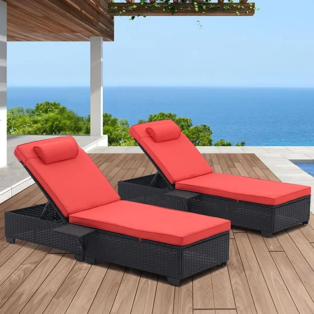 

Chaise Lounge Chairs for Outside, Adjustable 6 Position Patio PE Rattan Loungers, Outdoor Reclining Chair Set of 2 for Poolside