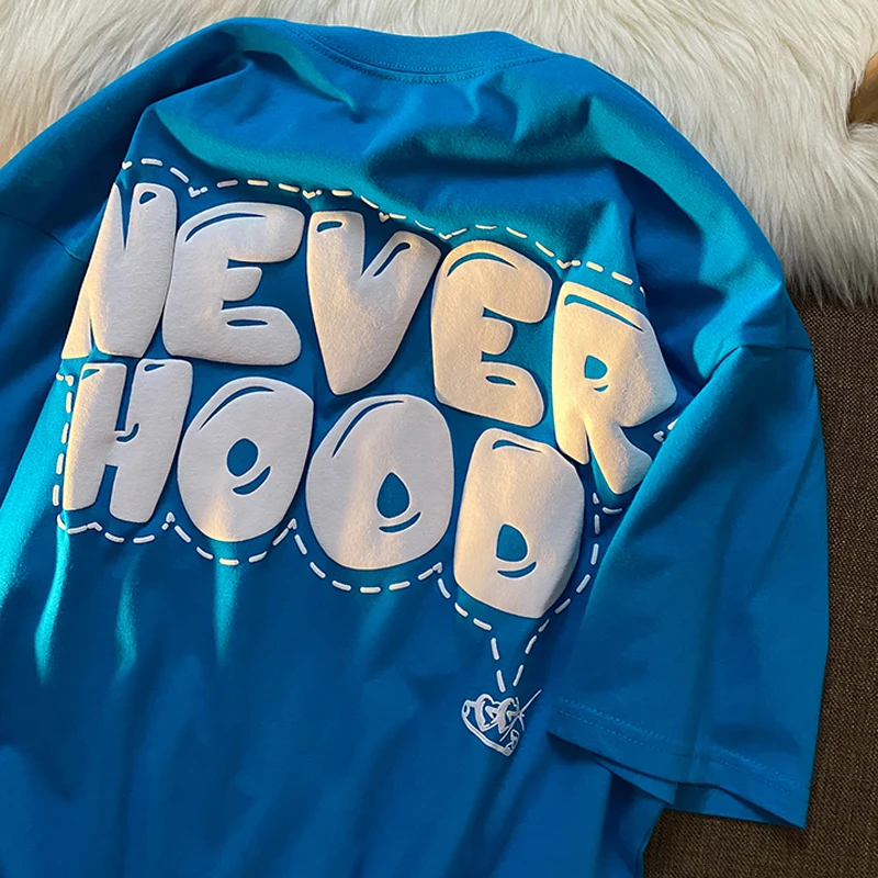 2022 estate nuovo cappuccio stampa schiuma T Shirt donna sciolto solido Tees Hip Hop Casual Tshirt oversize O collo femminile Y2k top Goth