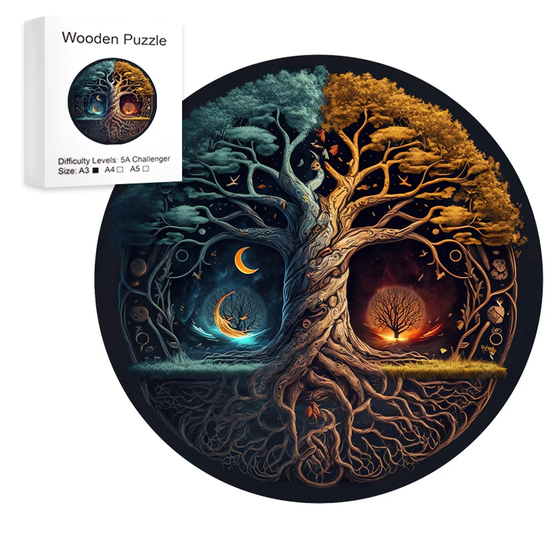 Yin-Yang Tree Wooden Puzzles For Adults,Wooden Animals Shaped Puzzles,Unique Shaped Jigsaw Puzzles,Magic Wooden Jigsaw Puzzles