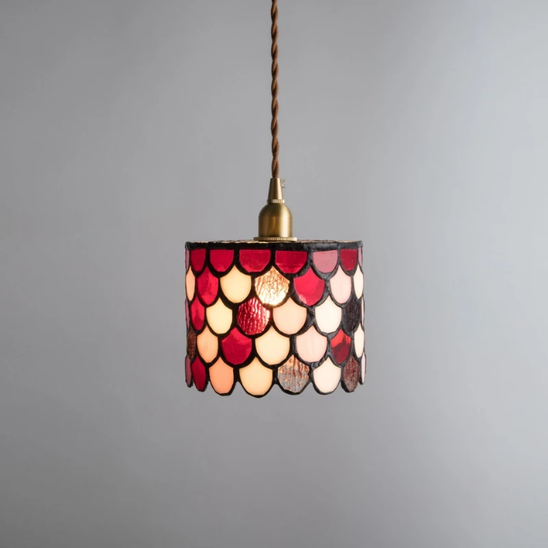 American Retro Colorful Glass Design Pendant Light Homestay Hotel Villa Dining Table Bar Counter Cafe Classical Art Hanging Lamp
