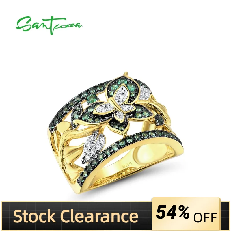 

Женское кольцо SANTUZZA, из 100% серебра 925 пробы, со сверкающей зеленой шпинелью и бабочкой, классический подарок вечерние ювелирные украшения