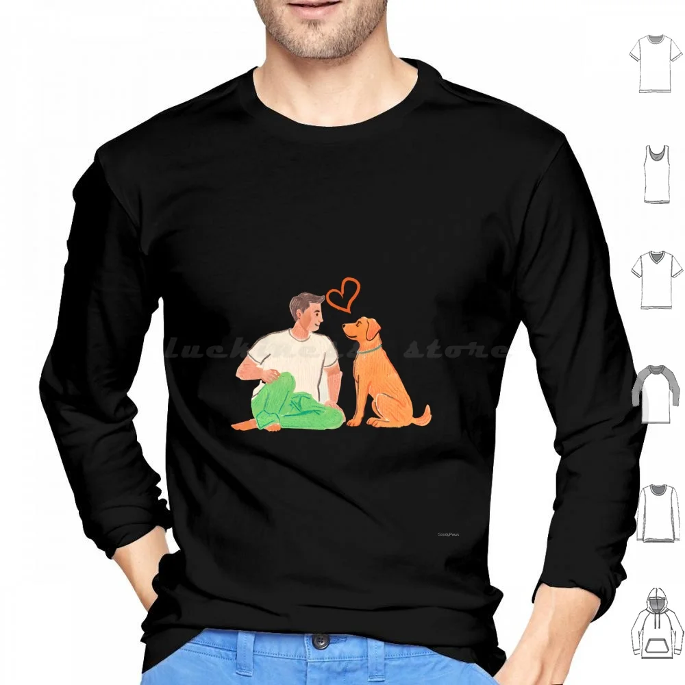 Hombre y perro arte Sudadera con capucha de algodón de manga larga perro amarillo perros Onwer hombre y perro humano y perro corazón de retorno dorado