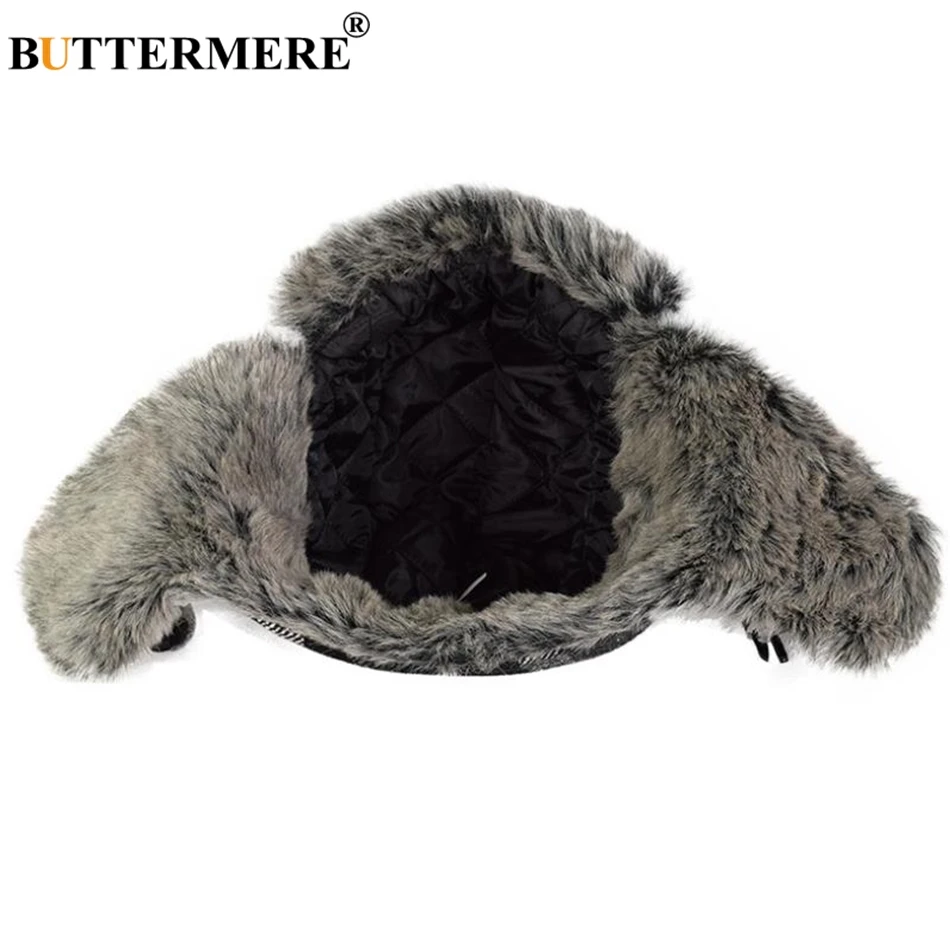 BUTTERMERE Winter Bomber Hat Women Men Grey Plaid Russian Ushanka Hats Warm Thick Ski Male Female Outdoor Earflap Trapper Hat