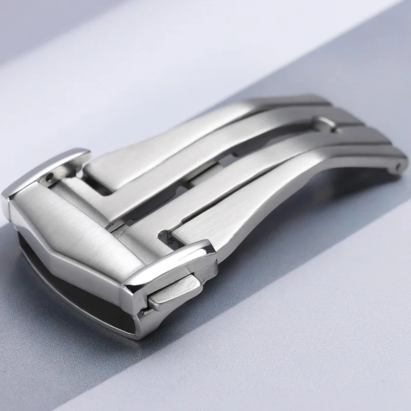 18mm 20mm Stainless Steel Folding Watch Buckle Matte Silver Rose Gold Deployment Clasp Leather Watch Band Metal Button Accessory