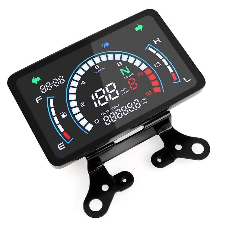 

Digital Motorcycle Speedometer Motobike Dashboard With Bracket Tachometer Voltage Mileage Universal Indicator
