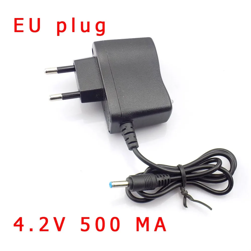 Adaptador de alimentação ac para dc 4.2v 0.5a 500ma 3.7v 18650 bateria recarregável tocha farol fonte de carregamento 3.5mm x 1.35mm plug carregador