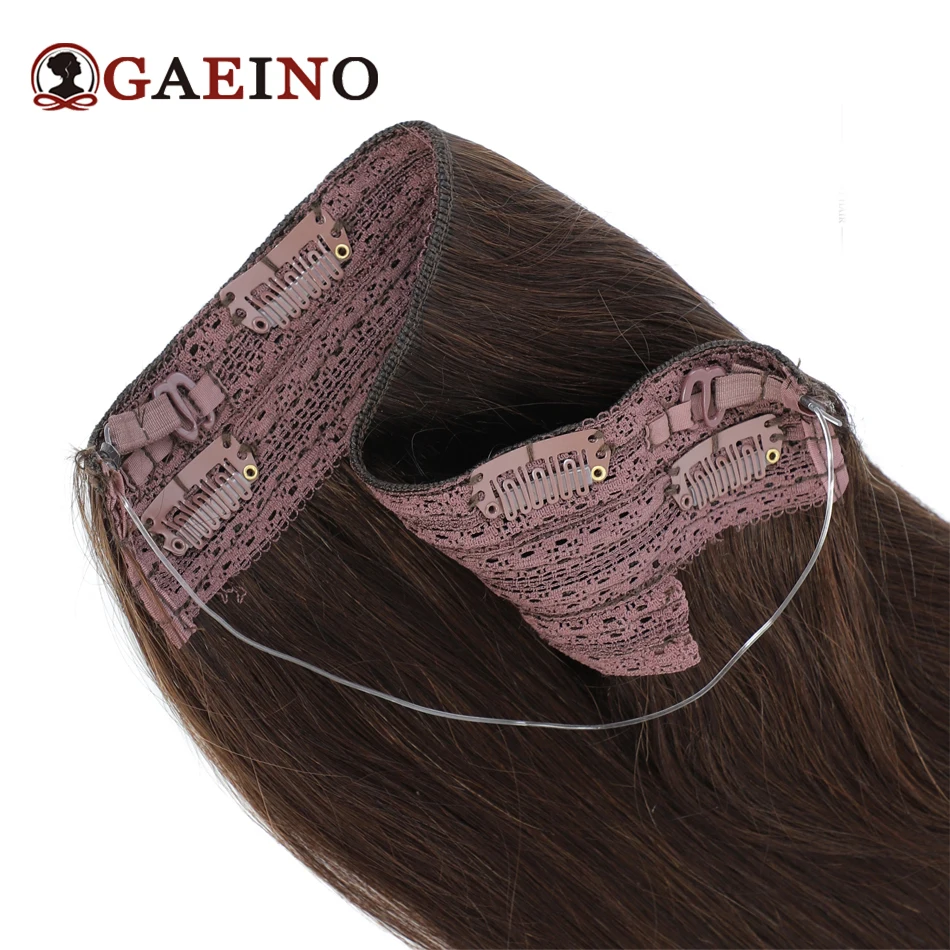 Gaeino Halo Hair Extensions Human Hair Wire Clip In Hair One Piece With Invisible Fish Line Hair Extension For Women 14-28Inch