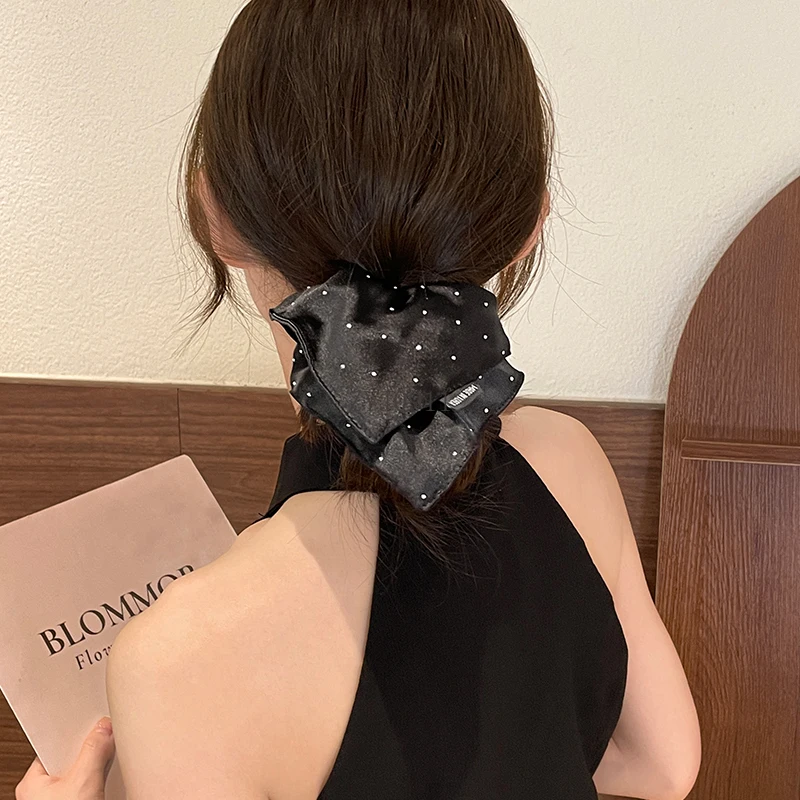 Satin-Quadrathandtuch, Dickdarm-Haarband, hochwertiges Haarseil, Haargummi, Gummiband, niedriges Pferdeschwanz-Stirnband.