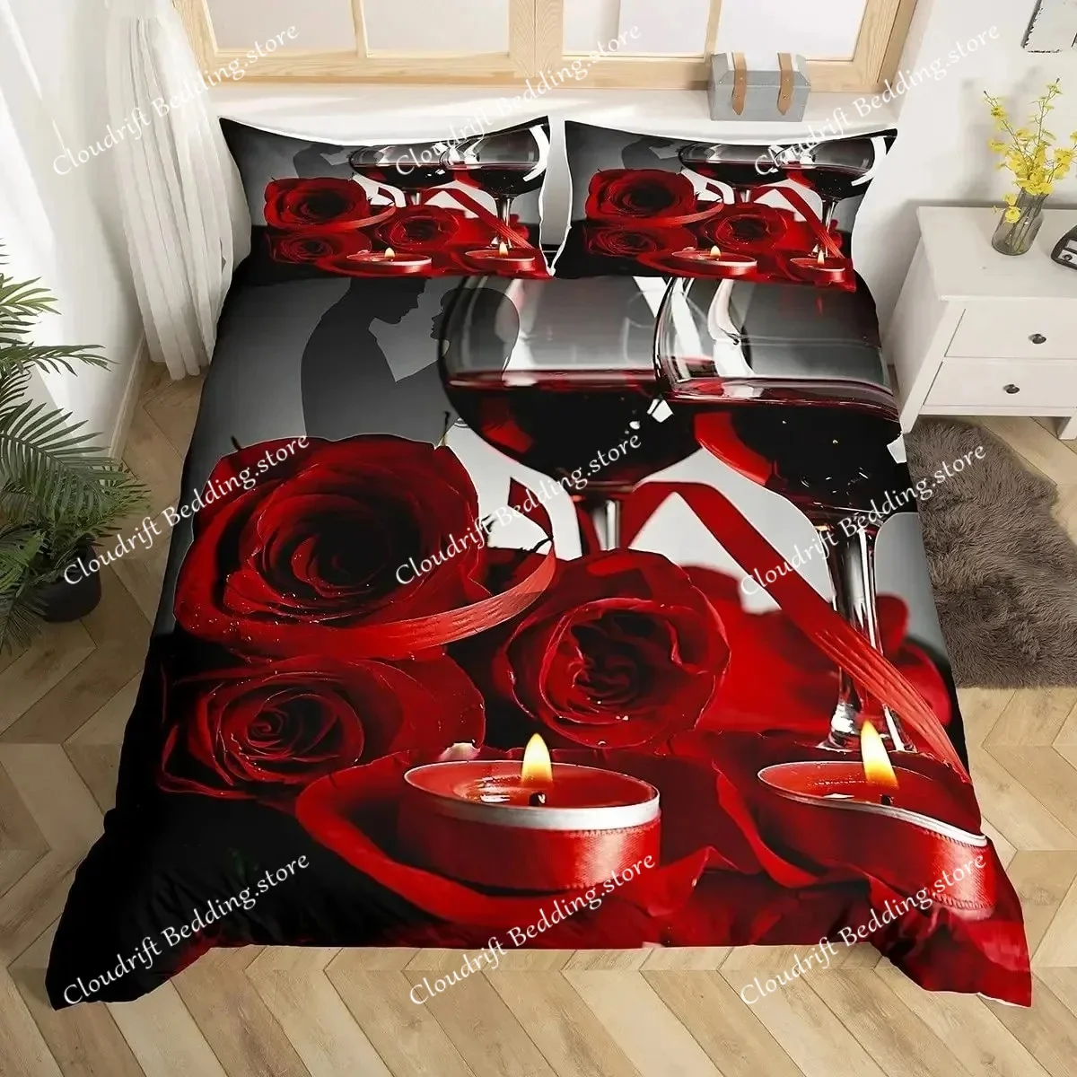 

Romantic Wedding Duvet Cover Set Valentine's Day Red Love Heart Bedding Sets Couple Comforter Cover Hand Draw Quilt Cover King