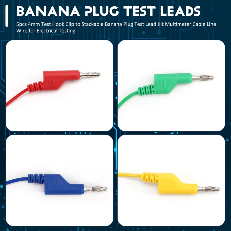 5Pcs 4Mm Test Hook Clip To Stackable Banana Plug Test Lead Kit Multimeter Cable Line Wire For Electrical Testing