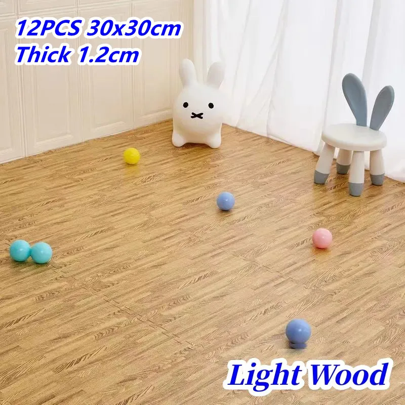 Baby Wood Play Mats, Wood Activities Mat, Thick Tatame Playroom, Floor Noise Mat, Puzzle Foot Mat, 30x30cm, 1.2cm, 12Pcs