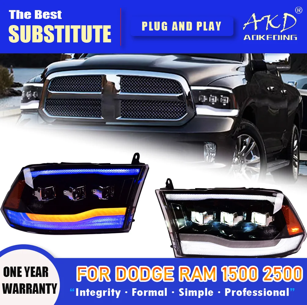 AKD Head Lamp for Dodge RAM 1500 2500 LED Headlight 2008-2018 Headlights 2500 DRL Turn Signal High Beam Angel Eye Projector Lens