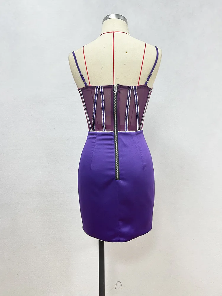 المرأة مثير شيك الصلبة جوفاء شبكة انظر من خلال فستان نحيل هيكل السمكة الرسن الخامس الرقبة شير حزمة الورك تنورة ملهى ليلي الموضة