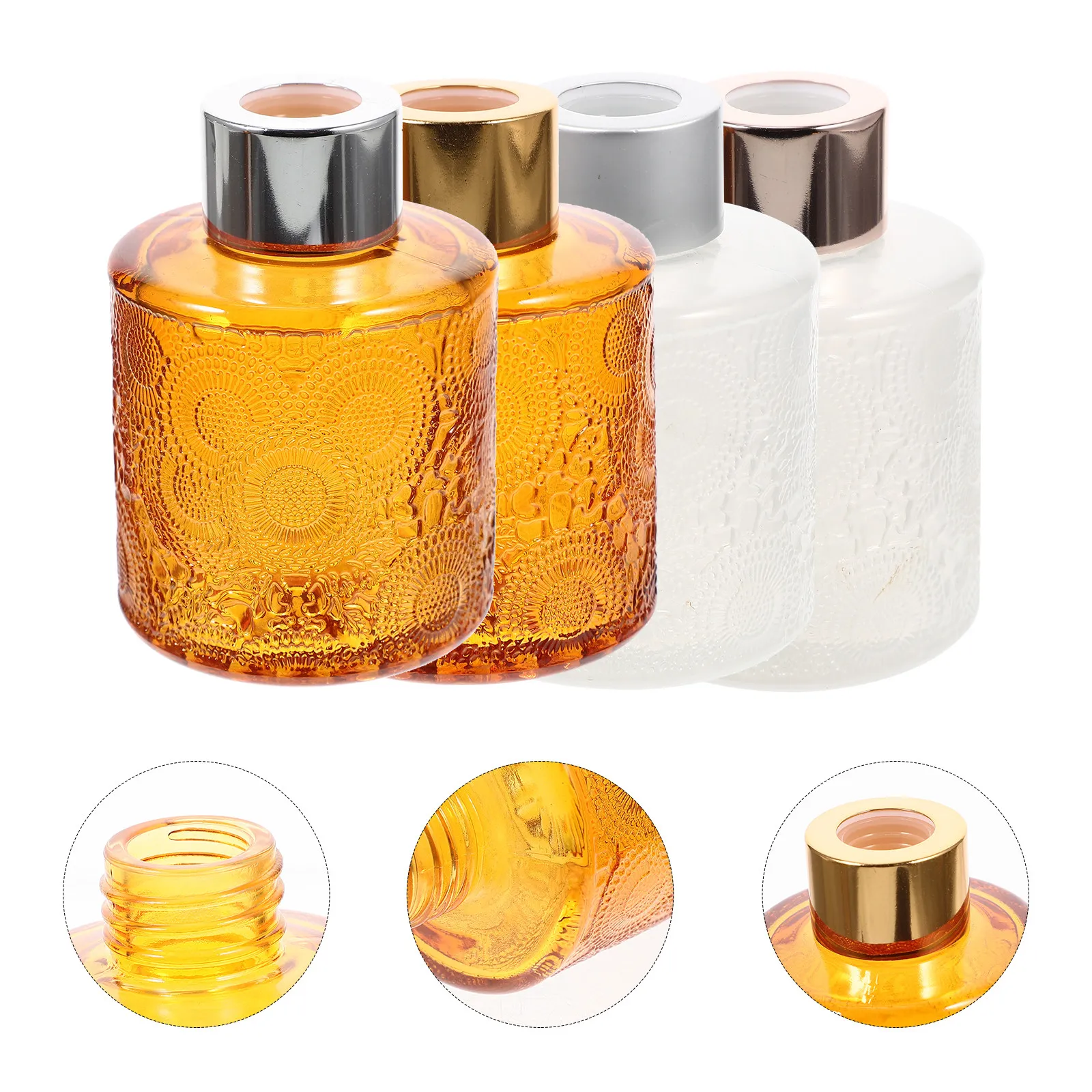 

4Pcs Embossed Aroma Glass Bottles Perfume Containers Essential Oil Diffuser Bedroom Decoration Perfume Bottle Decorative Bottles