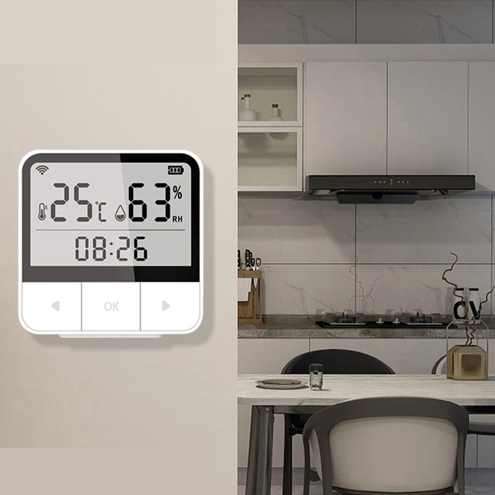 شاشة LCD عالية الدقة مستشعر درجة الحرارة والرطوبة ، غرفة نوم متينة ، واي فاي ذكي ، تعليق قائم بذاته متعدد الوظائف للداخل