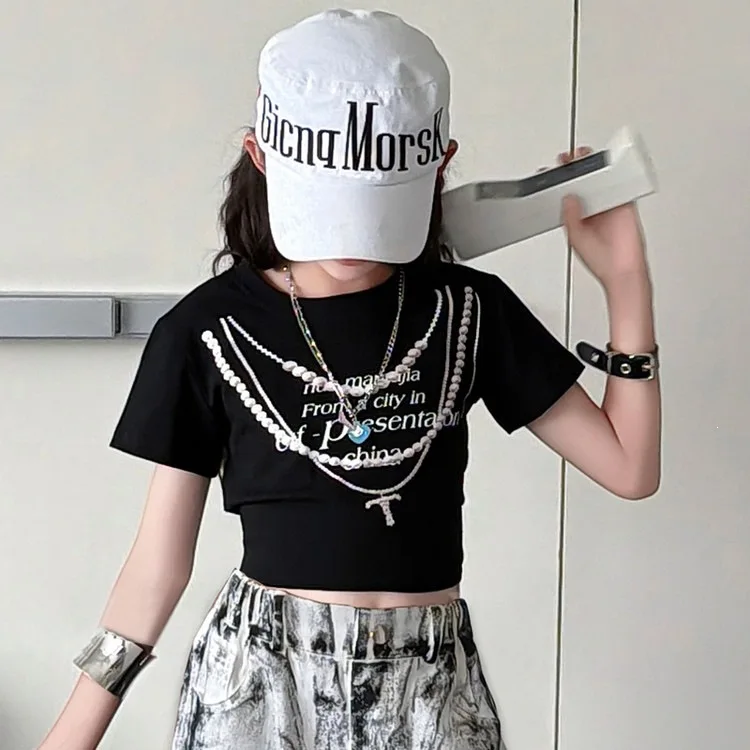 Kids Clothing Sets Teens Girls Fashion Letter Crop Top+Tie-dye Ripped Jeans Children's Digital Print Streetwear Hip Hop Outfits