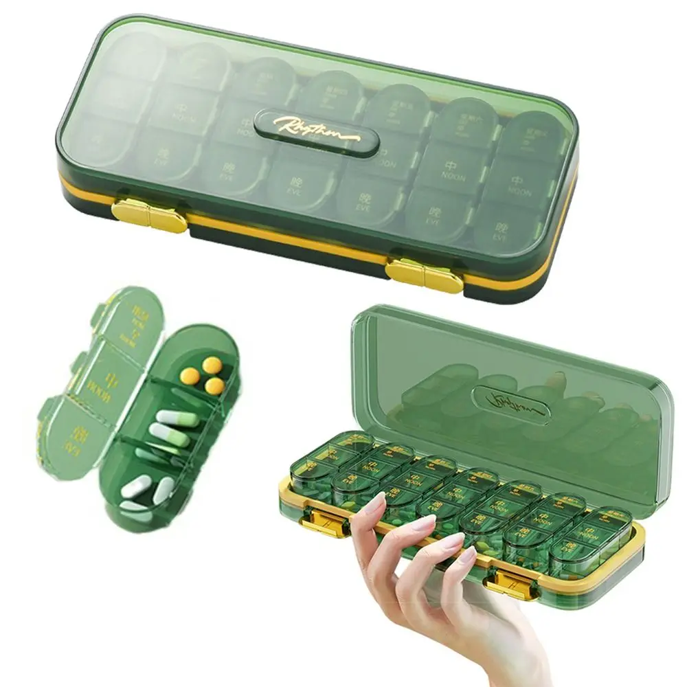 Portable Weekly Pill Case Large Capacity Visual Large Compartment Pill Dispenser Sealed 21 Compartments