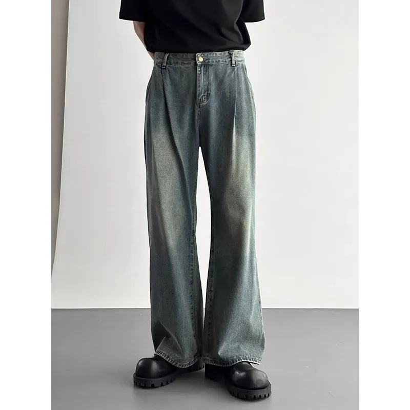 Retro Simple High-end Jeans Men's Washed and Old Loose Straight Wide-leg Trousers