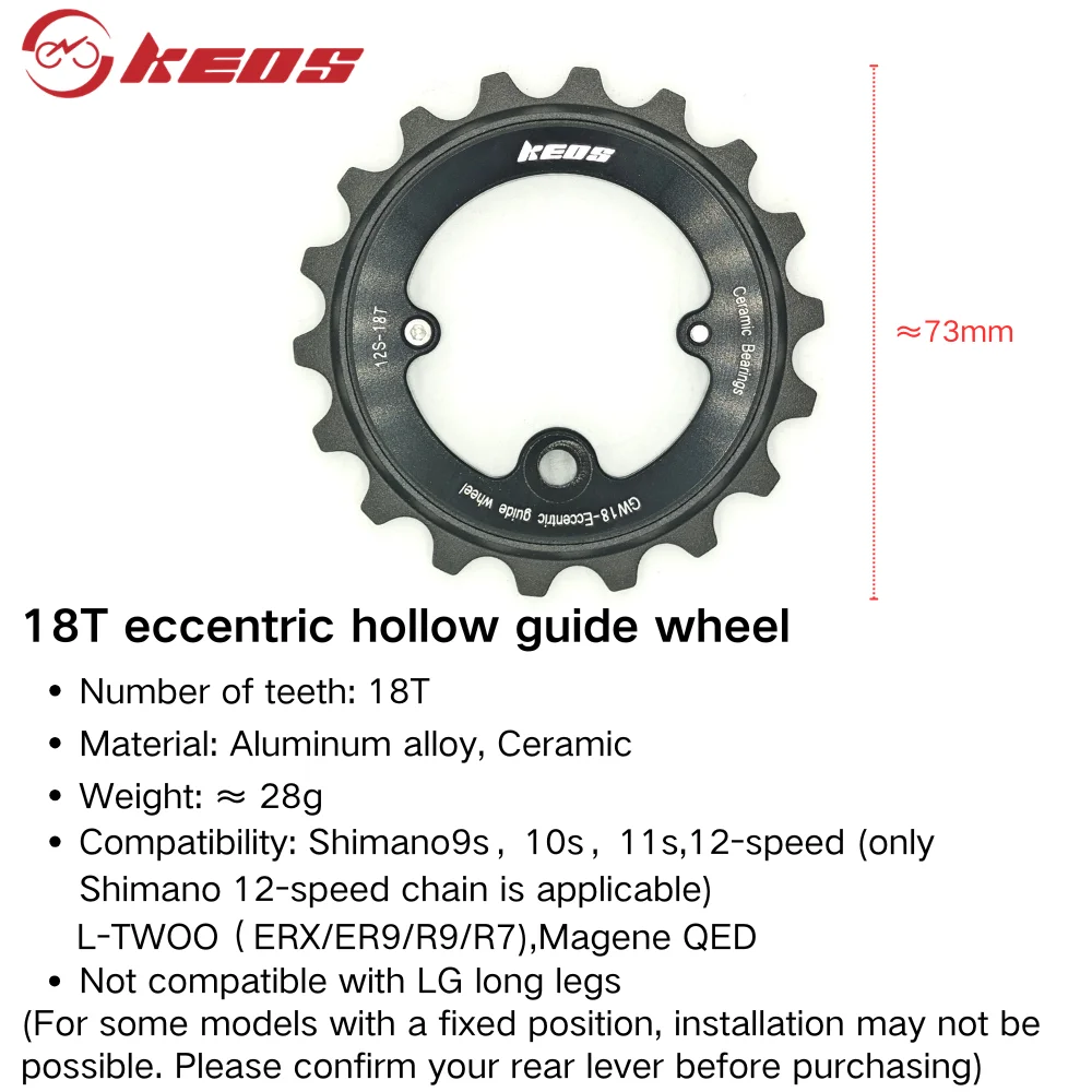KEOS Ceramic Bearing 18T Hollow Eccentric Transmission Pulley, suitable for R7000/R8000, Bicycle Large Crank Arms,Black/sliver