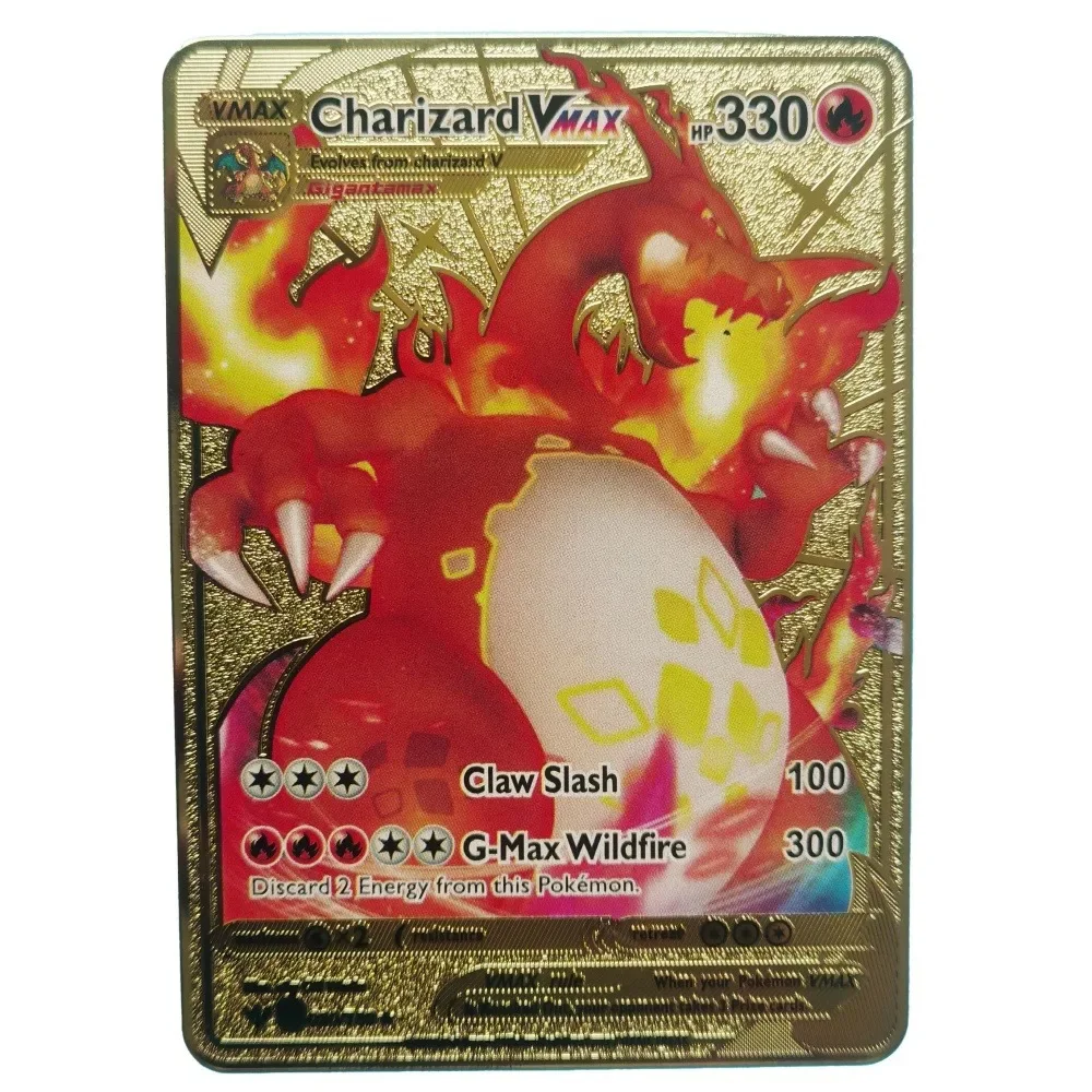 20 Style Pokemon Cards Gold Metal Pokemon Cards English Hard Iron Cards Mewtwo Pikachu Gx Charizard Vmax Package Game Coll