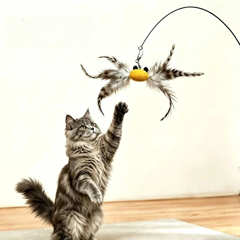 Juguete cangrejo simulado para gatos con plumas – Palo interactivo