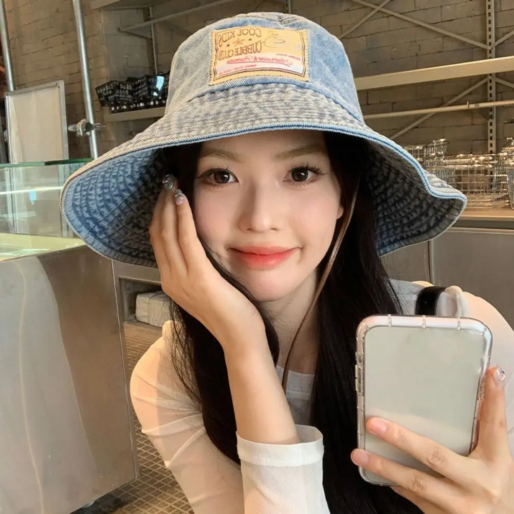موضة كبيرة الحواف الدنيم قبعة بحافة أجنحة واسعة واقية من الشمس الجينز صياد قبعة قناع الأشعة فوق البنفسجية حماية واقية من الشمس قبعة الفتيات