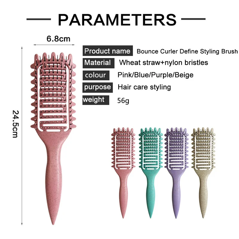 Brosse à cheveux en poils de sanglier pour définir les boucles, peigne de coiffure pour définir les boucles saillantes, 2 pièces