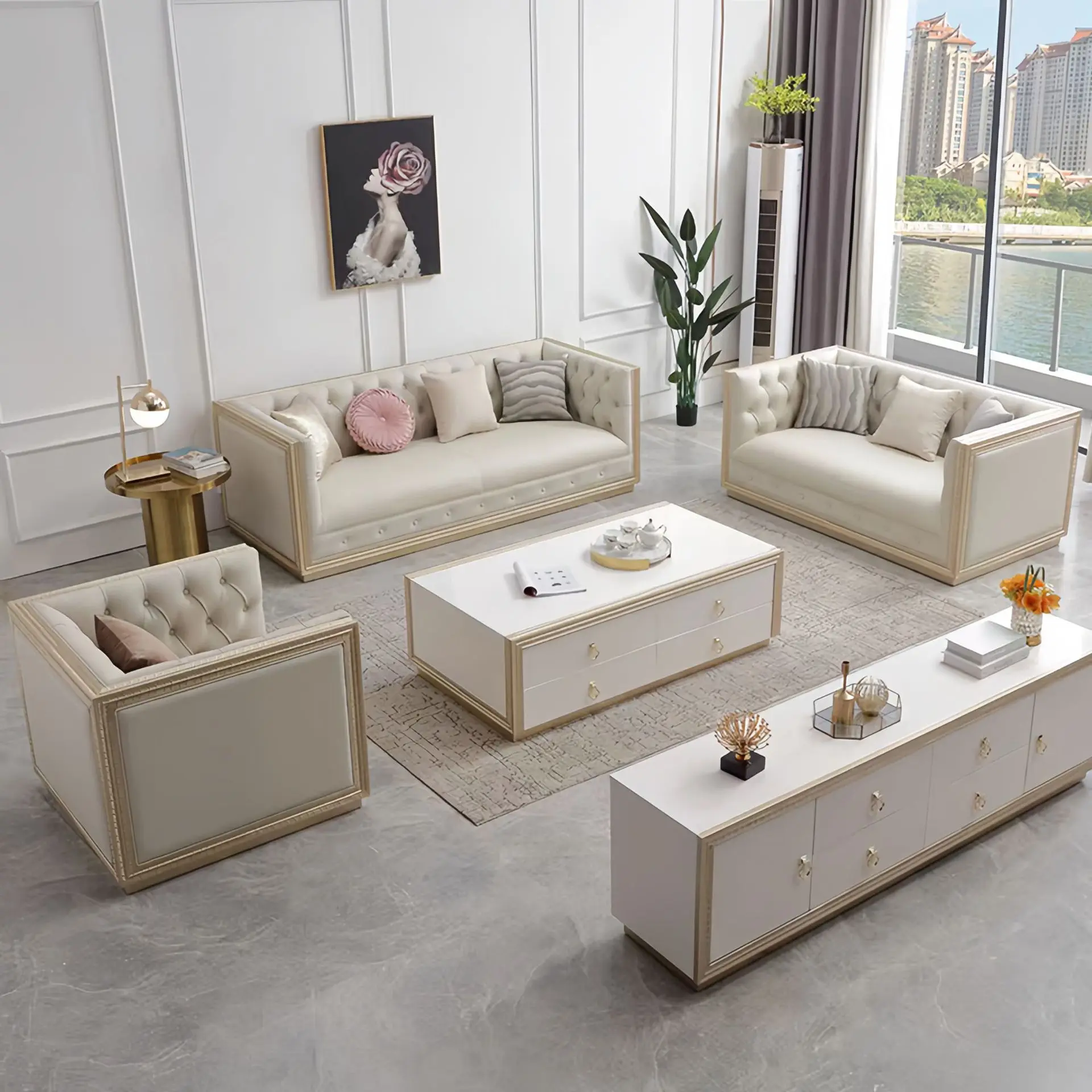 Factory Direct 2026 American light luxury solid wood sofa romantic retro La Rochelle solid wood carving flower sofa high-end vil