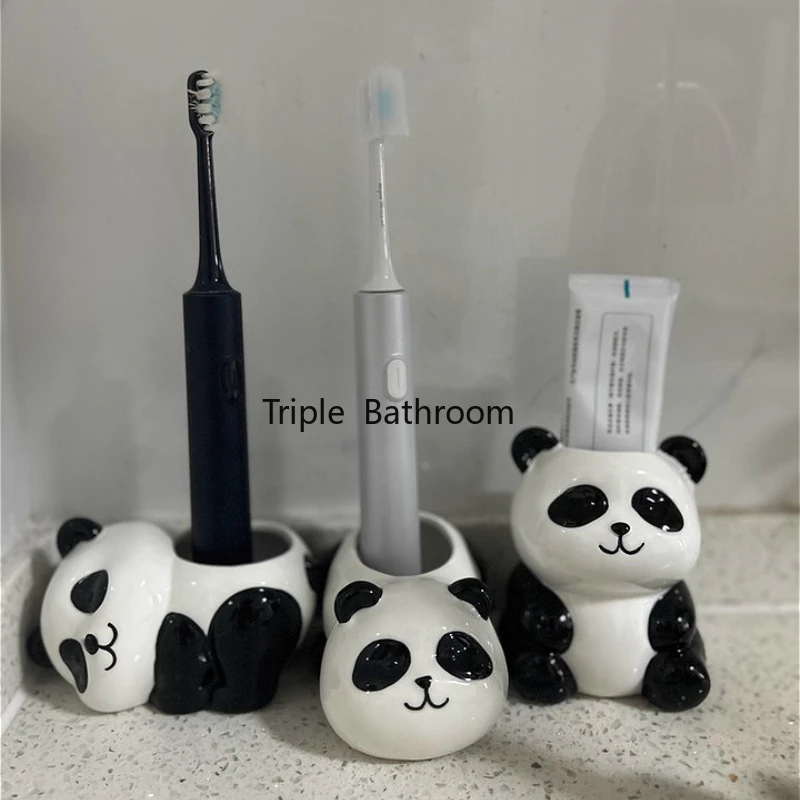 1pc Ceramic Panda Toothbrush Holder Toothpaste Storage Rack Ceramic Electric Toothbrush Base Bathroom Accessories Chinese Style