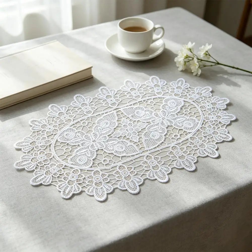 White Lace Doily, Elegant Retro Lace Placemat, Embroidered Table Mat Rectangular Round Oval For Home Table Decor