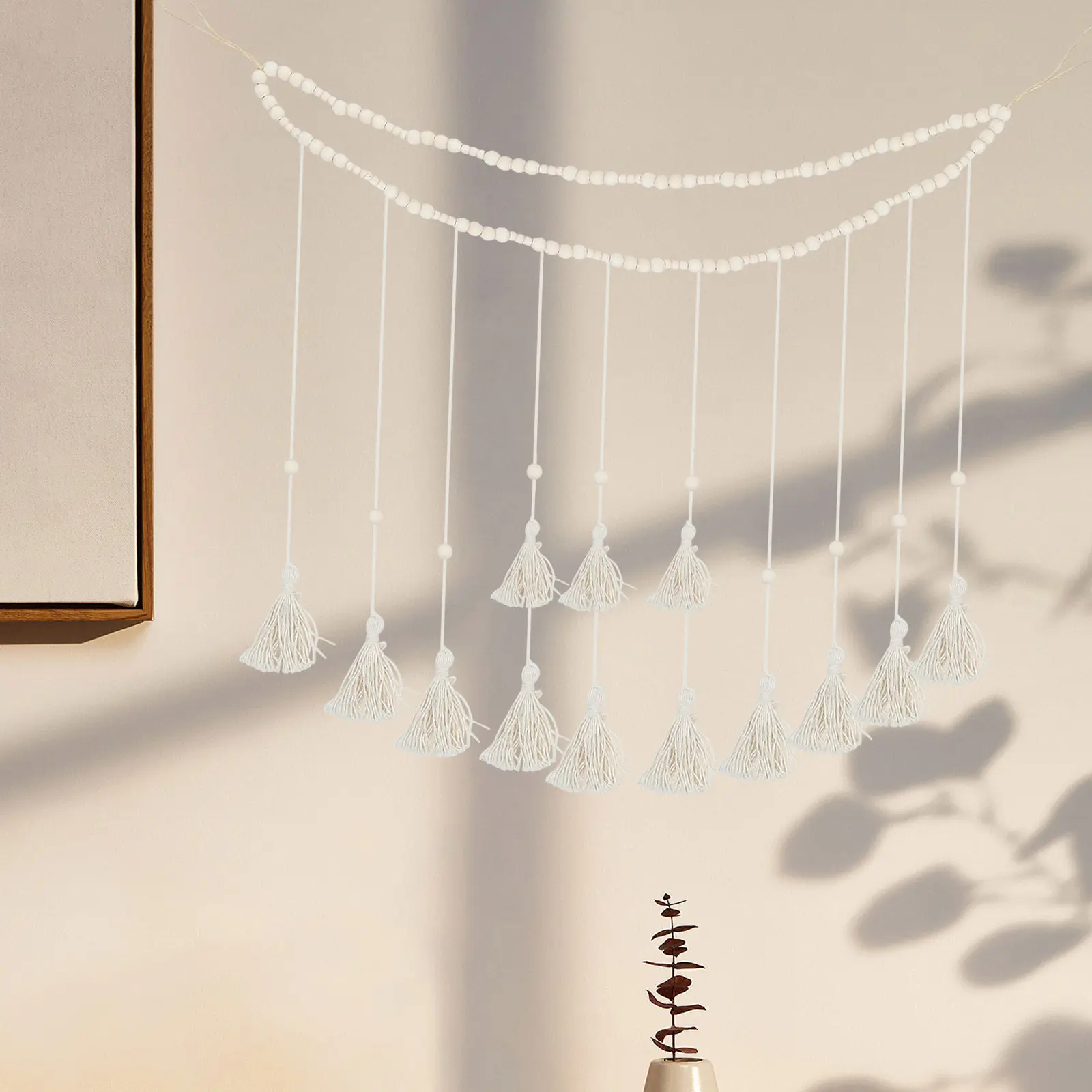 1Set Wooden Bead Photo Garland Wall Hanging Decor with Tassel 18 Clips Boho Home Decor Photo Display for Memories Art Postcards