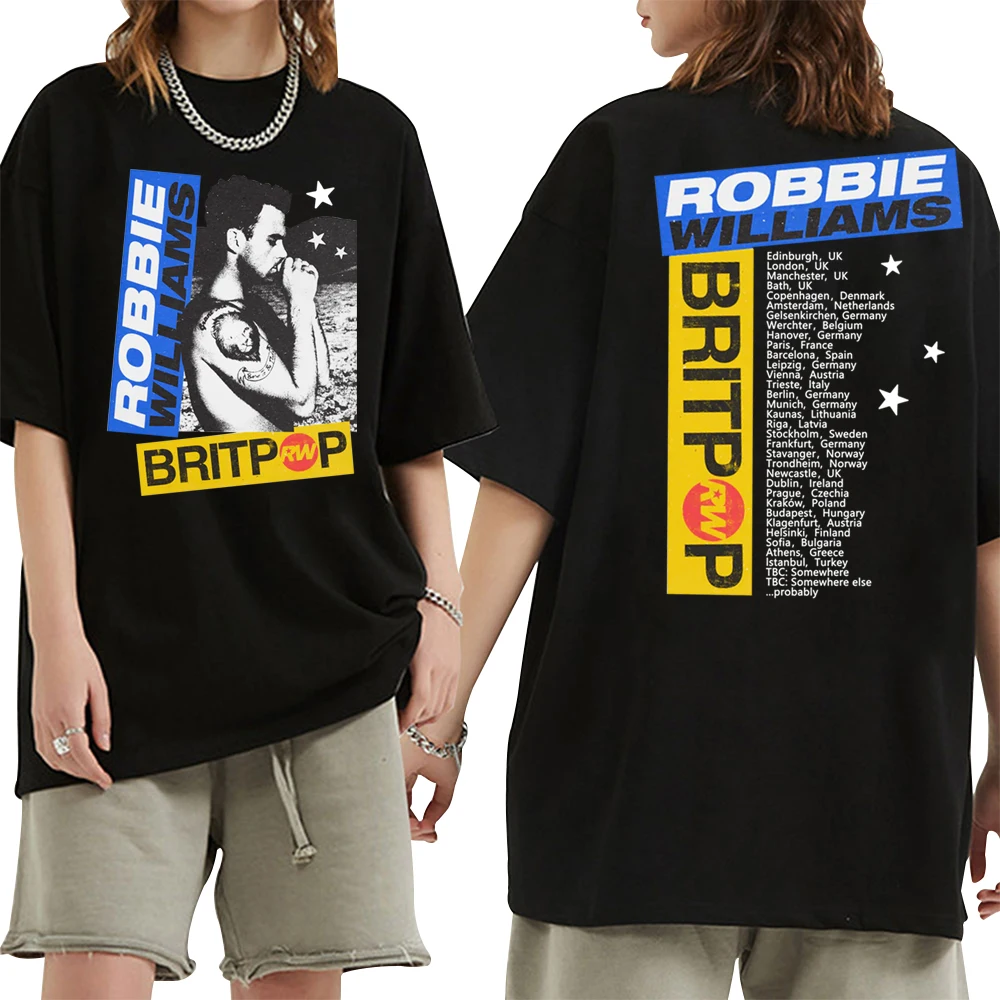 تي شيرت Robbie Williams Britpop Tour 2025 تي شيرت Robbie Williams للجنسين بلوفر علوي