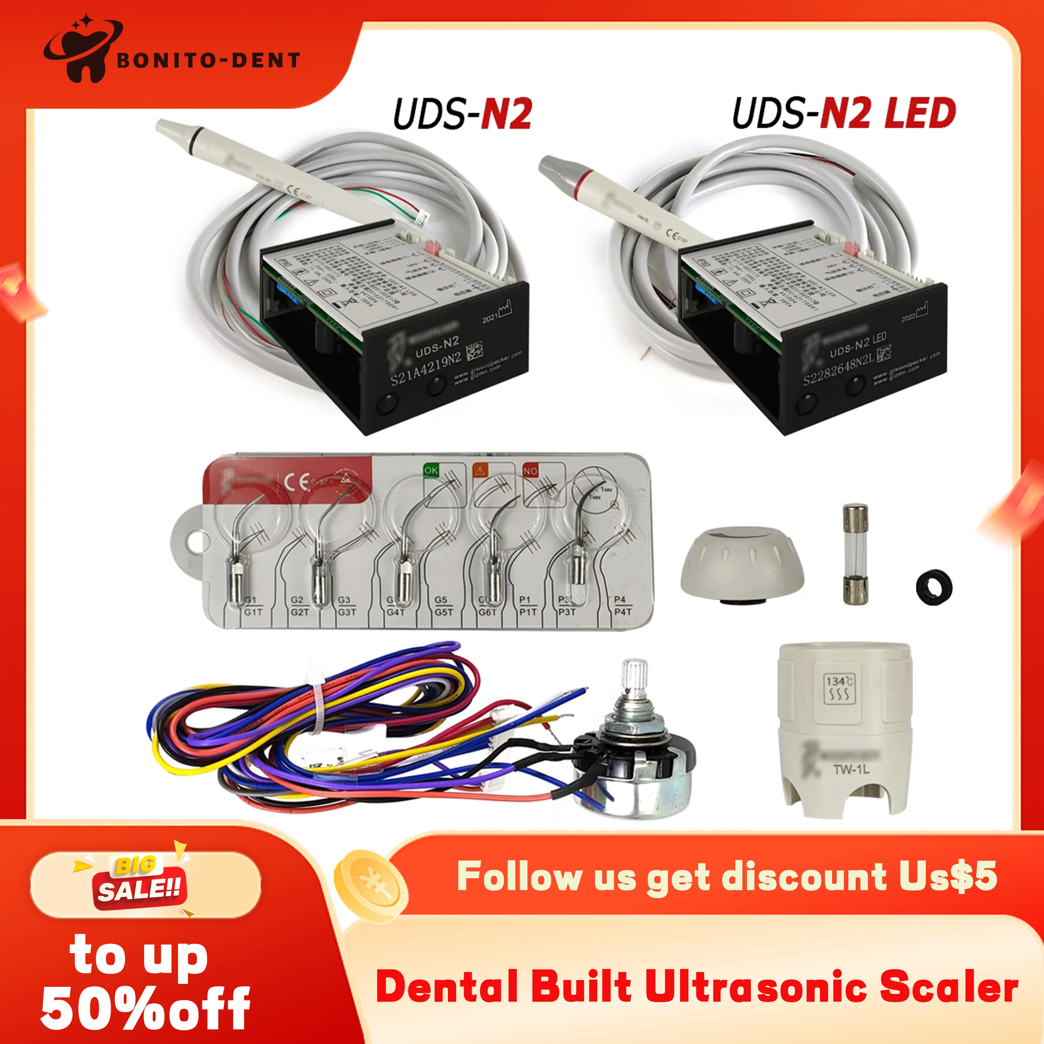 معدات طب الأسنان قشارة بالموجات فوق الصوتية N2/ N2 LED نوع بالموجات فوق الصوتية بيزو الكهربائية المدمج في قشارة لوحدة طب الأسنان تلميح الحبل عدة أداة