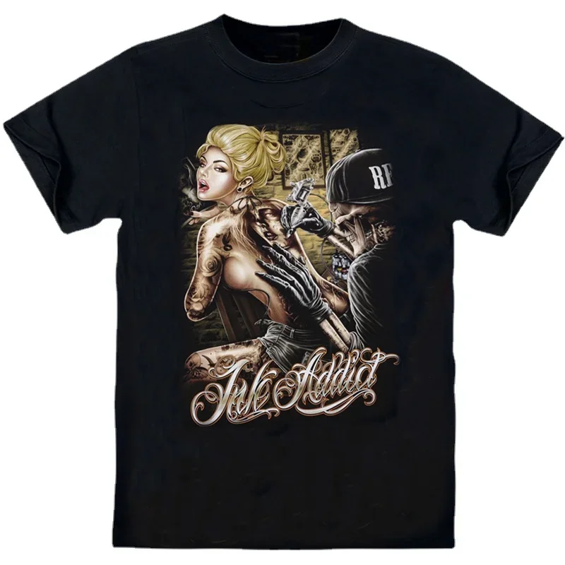 

Hip-hop Skull Tattoo Artist Sexy Beauty Printed T-Shirt 100% Cotton O-Neck Short Sleeve Summer Casual Mens T-shirt Streetwear