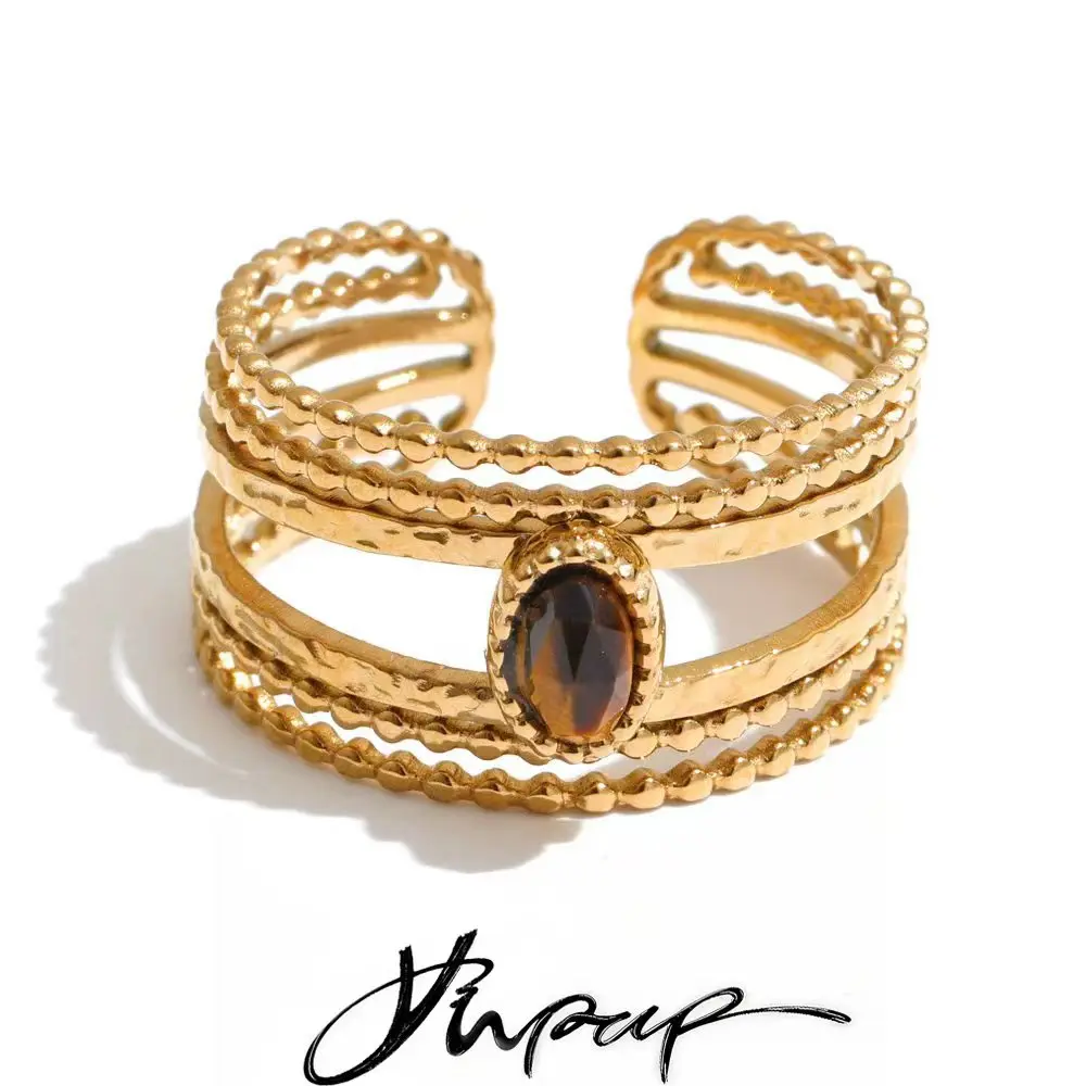 Yhpup Edelstahl Tiger-Muschel Mehrschichtiger Verstellbarer Ring Großhandel Accessoires Stilvoller Einzigartiger Sommer-Fingerschmuck
