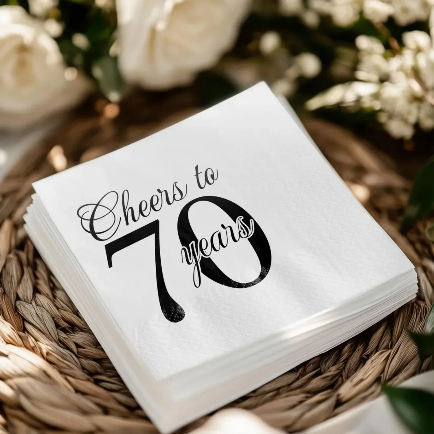 Cheers To 70 Years Personalized Cocktail Napkins, Birthday Party Napkins, Wedding Evening Party Napkins, Celebration Decoration