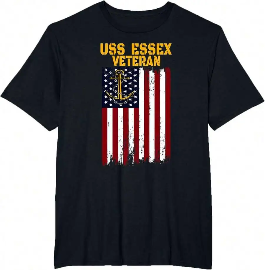 USS Essex Aircraft Carrier Veterans Father's Day Grandpa T-Shirt 100% Cotton Trendy Y2K Short-Sleeve Tee – Soft, Quick-Drying, &
