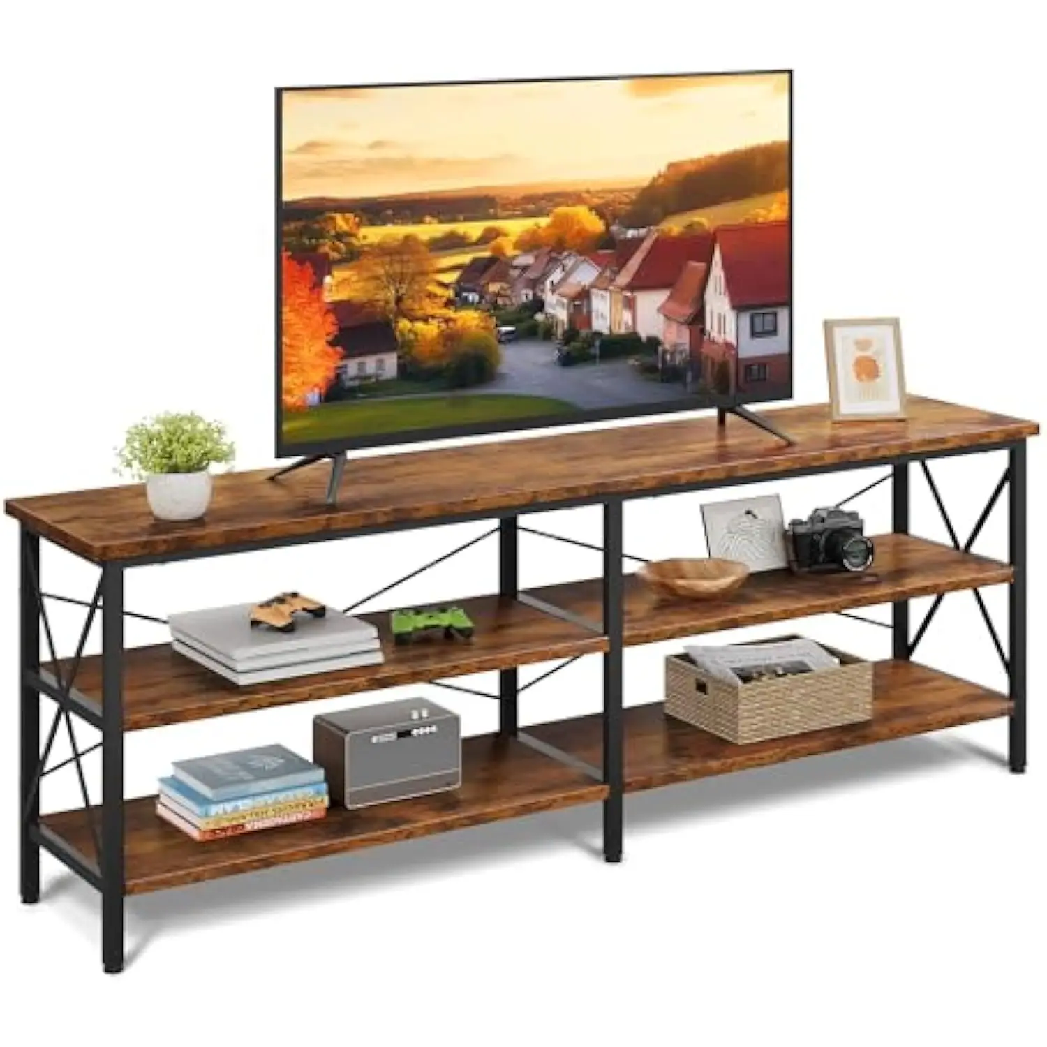 

TV Stand up to 70 Inch TV, 63 Entertainment Center, TV Media Console with 3-Tier Storage Shelves for Living Room and Bedroom,