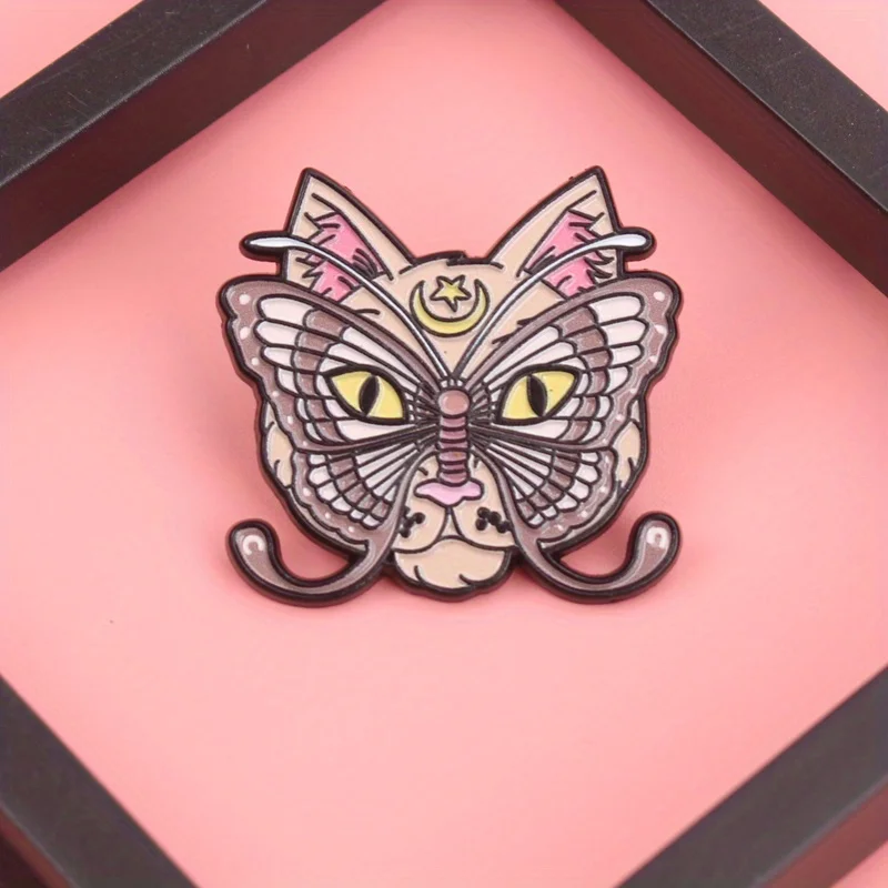Luna Mewtamorphosis Pin - Celestial Cat with Butterfly Wing Markings & Starburst Whiskers [Enchanted Hybrid Jewelry]