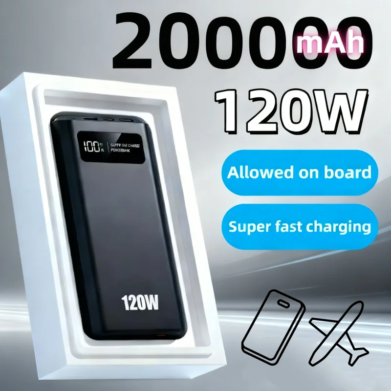 200000mAh Power Bank 120W Ricarica super veloce Alimentazione mobile portatile Display digitale Batteria esterna di grande capacità 2026