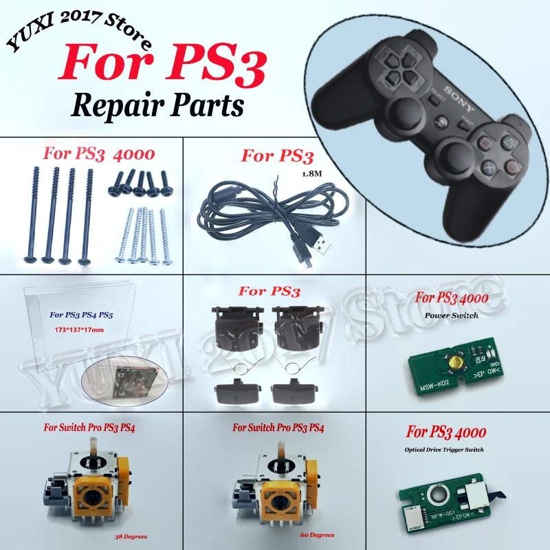 Replacement Accessories For PS3 Including Button Screws Data Cables Joystick Power Switch Optical Drive Trigger Switch
