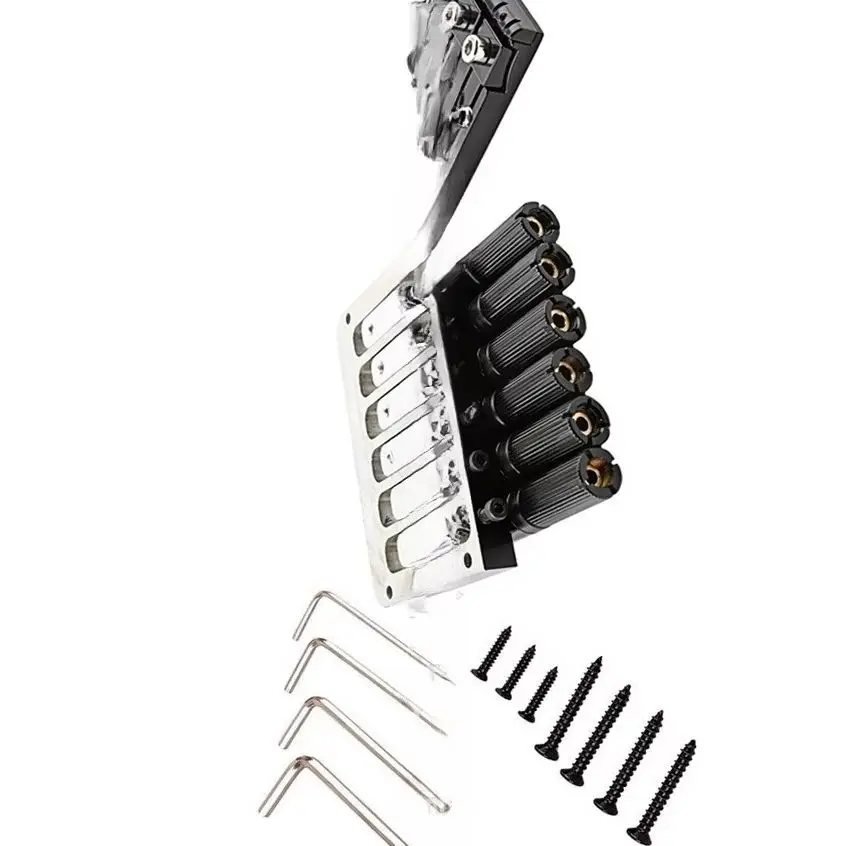 6 String Headless Guitar Bridge Set New Black Adjustable Tremolo System with Hardware Screws Wrench Guitar
