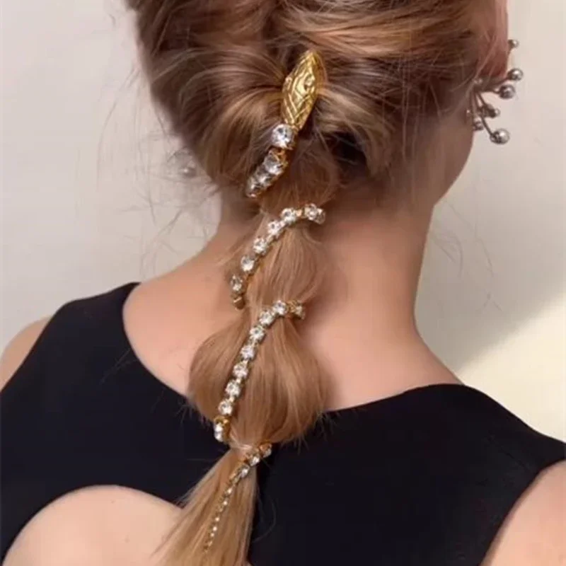 女性のための金色と銀のスネークスタイルのラインストーンヘアピン、絶妙なヘッドウェア、クリエイティブなパーティージュエリー