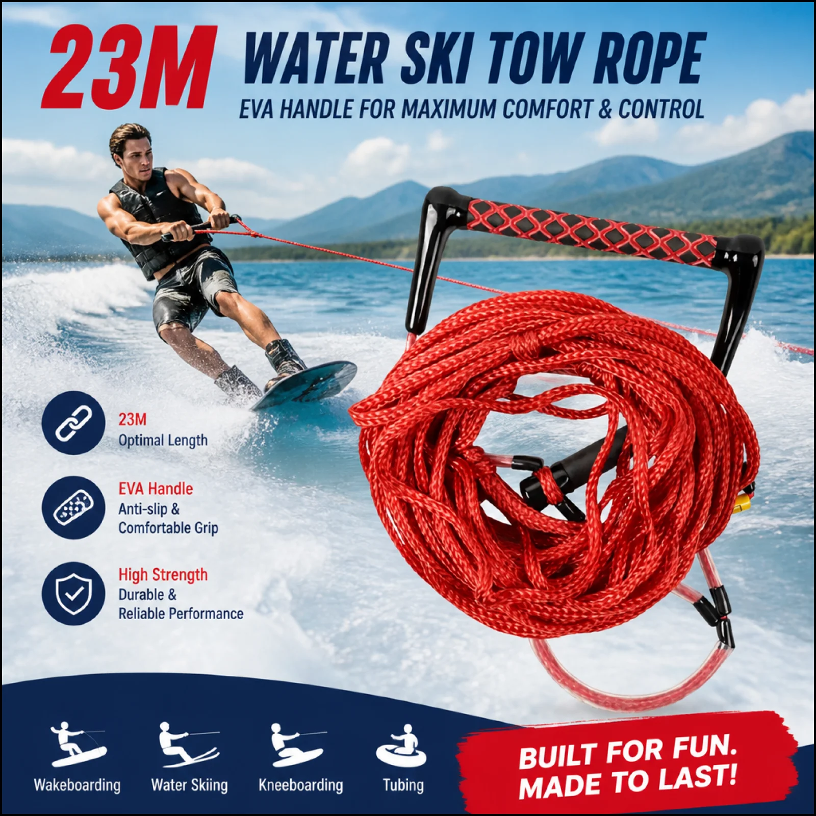 

Wake Board Water Ski Rope with Handle Lightweight Multipurpose Wakeboard Surfing Tow Rope for Water Skis Kneeboard Wakeboarding