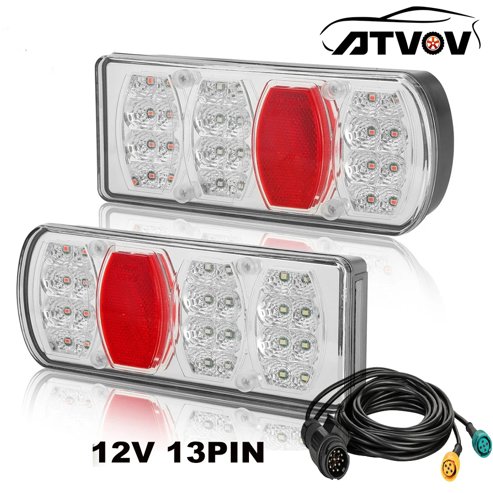 ATVOV 2PCS 12V 5.5 m Cable 13 Pin Plug Wiring Harness LED Tail Light Rear Stop Brake Light Signal Lamp Caravan Car Truck Trailer