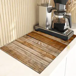 Brown Wood Pattern Print Dish Drying Mat Super Absorbent Kitchen Counter Drain Pads Tableware Cup Bottle Sink Mats for Kitchen