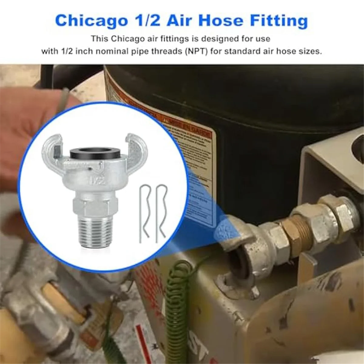 Air Hose Fitting Replacement Chicago Air Fitting 1/2, NPT Male End Air Hose Fittings, 0.5inch 2 Lug Universal Coupling