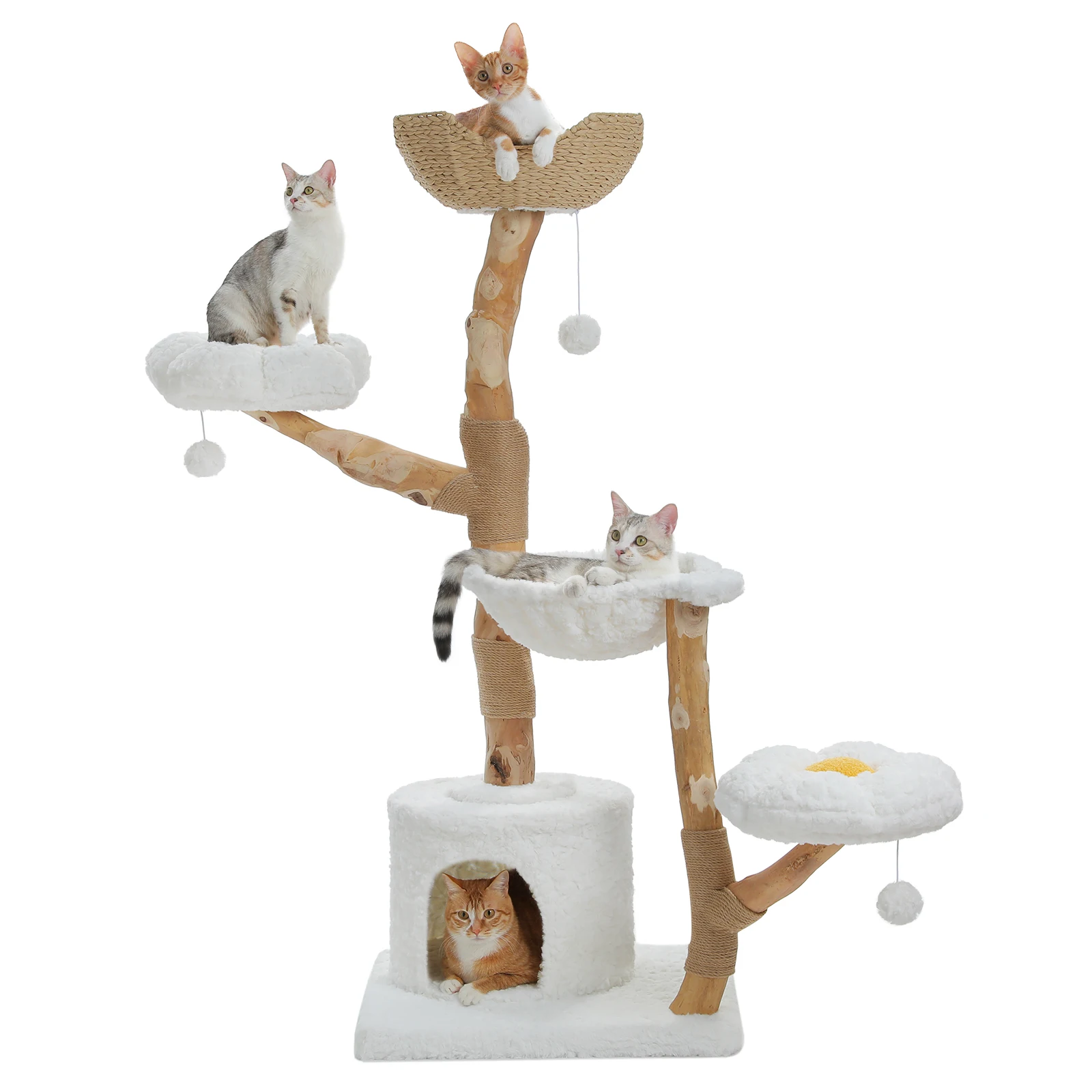 

Large Cat Tree Tower with Sisal Scratching Post Wicker Basket Bed Flower Cat Condo Indoor Modern Cat Furniture